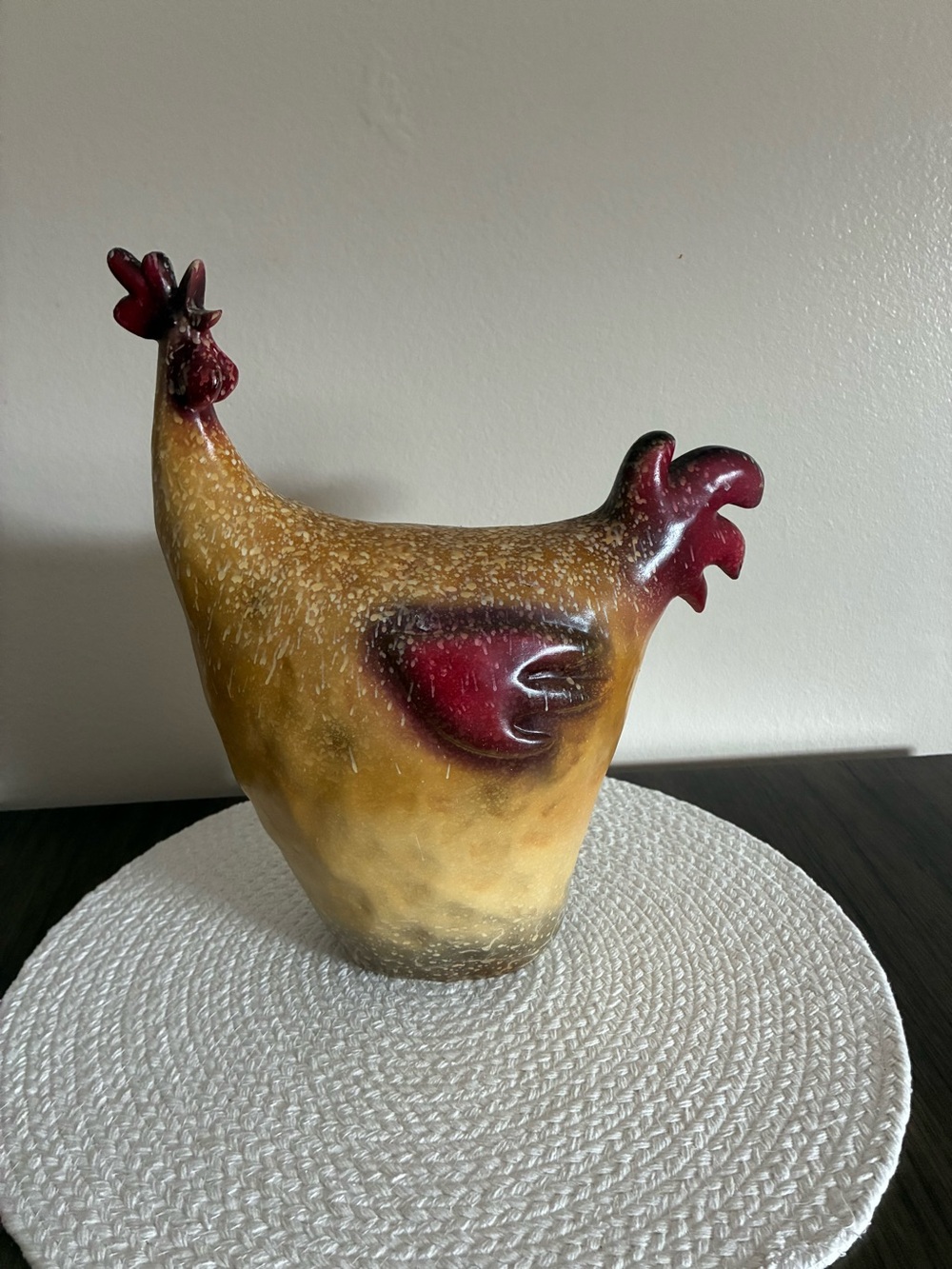 Large Handcrafted Yellow and Red Ceramic Rooster Sculpture - Home Art
